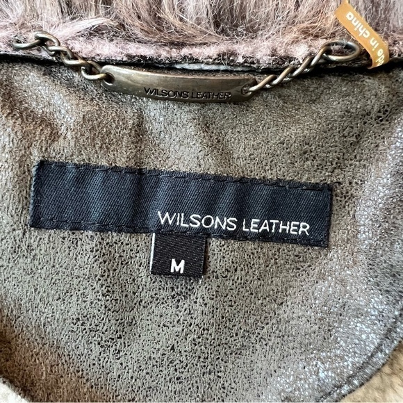 Wilson Leather Jacket Women Full Zip Green Coat Suede Faux Fur Medium FLAWS - Picture 12 of 15